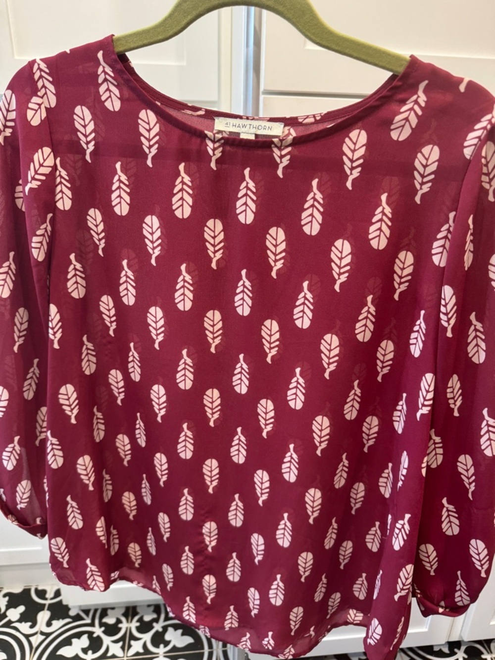 41 Hawthorn Maroon Feather-Print Blouse